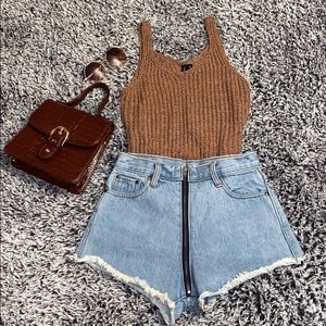 Full front zipper shorts
